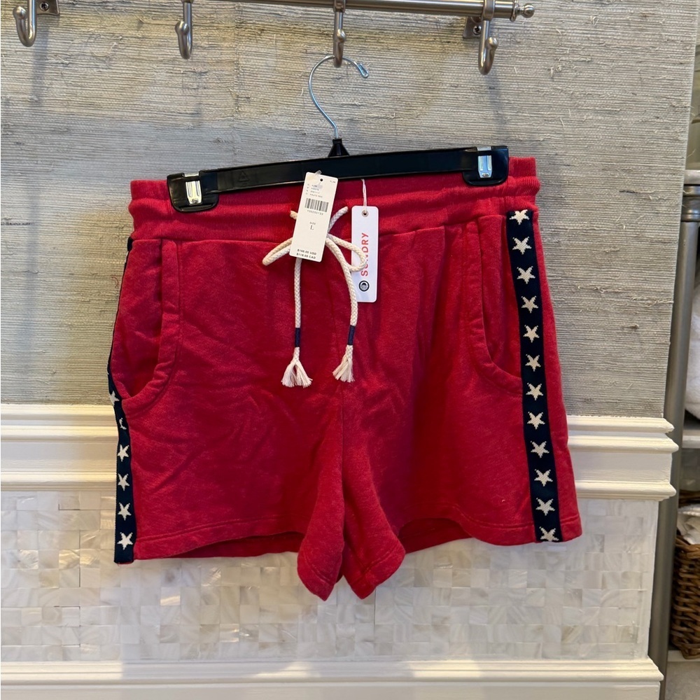 NWT new large fits medium Anthropologie sundry terry shorts red white blue stars - Picture 3 of 14